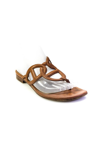 Hermes Womens Egerie Chaine d'Ancre Flat Thong Sandals Brown Leather Size 38 8
