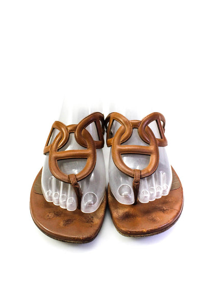 Hermes Womens Egerie Chaine d'Ancre Flat Thong Sandals Brown Leather Size 38 8