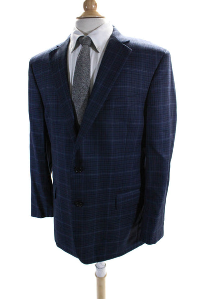 Brooks Brothers Mens Striped Check Print Buttoned Blazer Jacket Blue Size EUR44