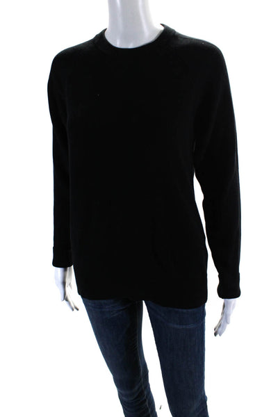 Michael Kors Womens Cotton Ribbed Hem Long Sleeve Crewneck Knit Top Black Size S