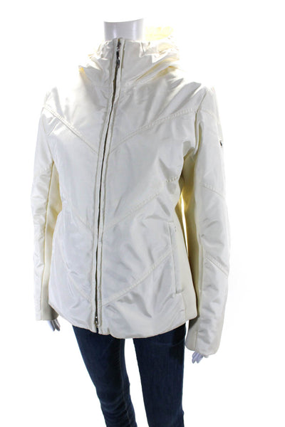 Post Card Womens Long Sleeve Full Zip Quilted Hooded Jacket Ivory White Size 6