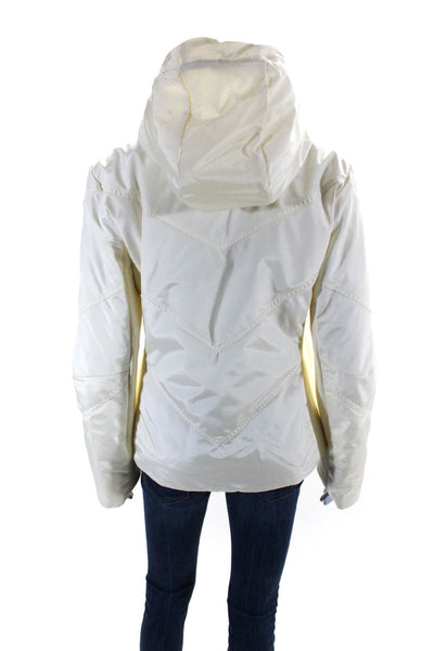 Post Card Womens Long Sleeve Full Zip Quilted Hooded Jacket Ivory White Size 6