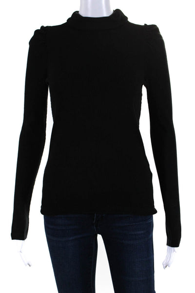 Amo Womens Cotton Knit Long Sleeve Pullover Turtleneck Top Black Size S