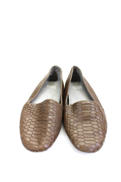 Eileen Fisher Womens Leather Snakeskin Embossed Slip On Loafers Brown Size 6.5US