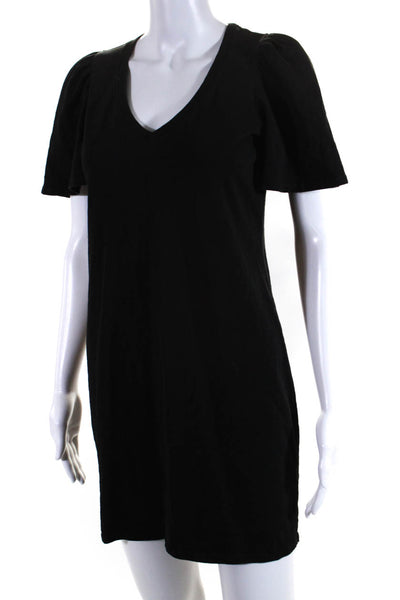 Nation LTD Womens Cotton V-Neck Short Sleeve Mini Shirt Dress Black Size XS