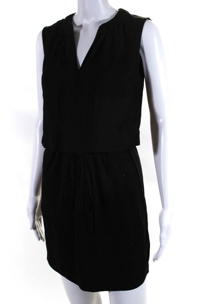 A.L.C. Womens Drawstring Waist Round Neck Sleeveless Zip Up Dress Black Size 2