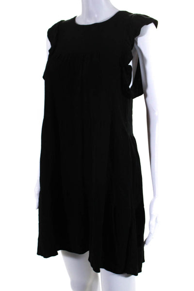 Show Me Your Mumu Womens Round Neck Short Sleeve Tiered Mini Dress Black Size XS
