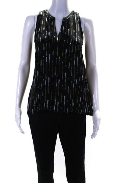 Joie Womens Black Silk Printed V-Neck Sleeveless Button Down Blouse Top Size XS