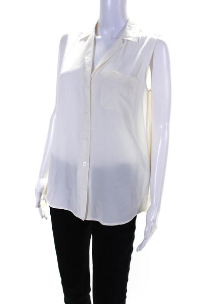 Equipment Femme Womens Ivory Silk Collar Button Down Sleeveless Blouse Size S