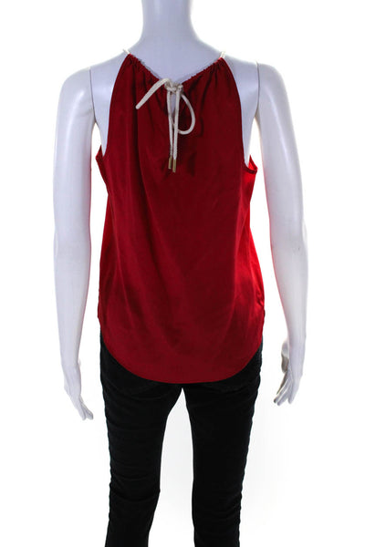Amanda Uprichard Womens Bright Red Silk Tie Back Sleeveless Blouse Top Size S