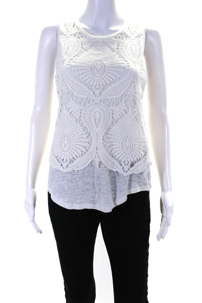 Generation Love Womens White Linen Lace Scoop Neck Sleeveless Blouse Top Size S