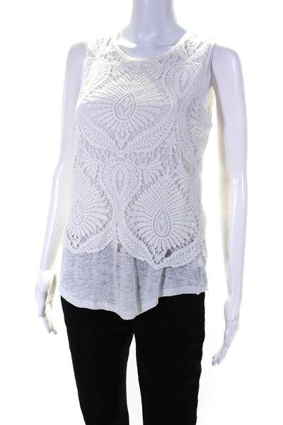 Generation Love Womens White Linen Lace Scoop Neck Sleeveless Blouse Top Size S