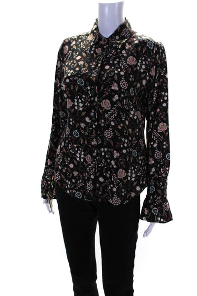 Frame Womens Black Silk Floral Collar Long Sleeve Button Down Blouse Top Size S