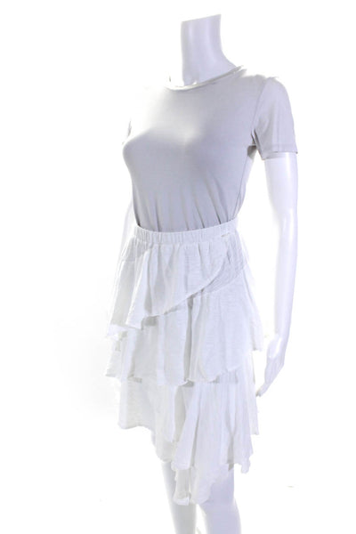 Goldie Womens Tiered A Line Asymmetrical Skirt White Cotton Size Extra Small