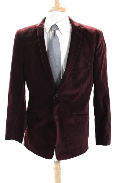 Adolfo Mens Cotton Velvet Notch Collar Two Button Suit Jacket Burgundy Size 44L