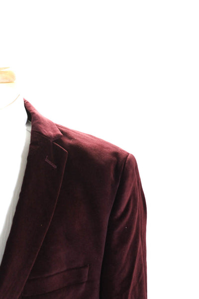Adolfo Mens Cotton Velvet Notch Collar Two Button Suit Jacket Burgundy Size 44L