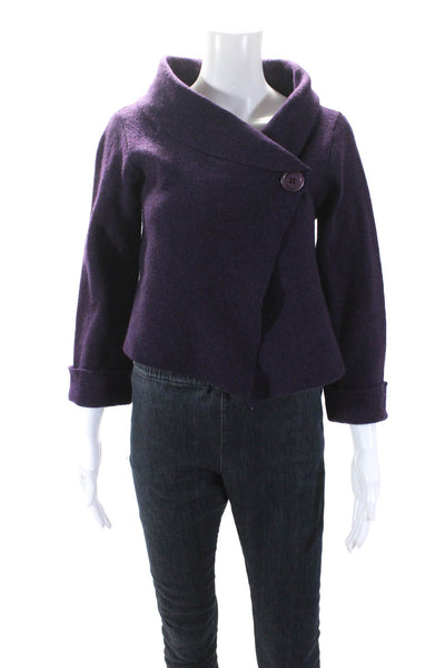 Chiara Mente Womens Wool Cropped Long Sleeve Asymmetric Sweater Purple Size S