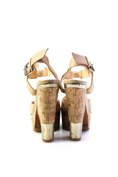Giuseppe Zanotti Design Womens Platform Peep Toe Leather Sandals Beige Size 8