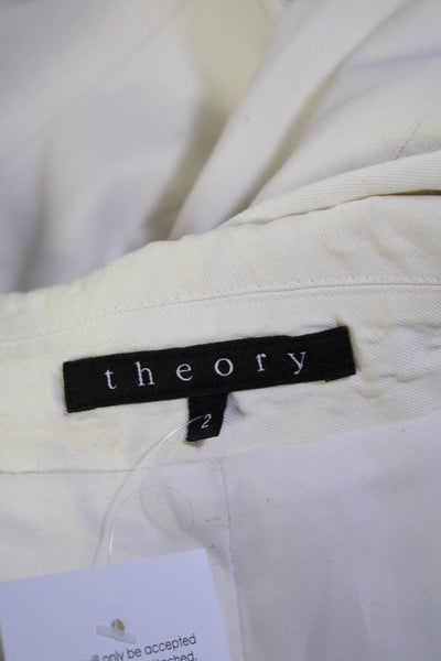 Theory Womens Single Button Notched Lapel Blazer Jacket White Cotton Size 2