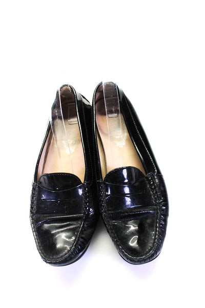 Tods Womens Slip On Tabs Back Round Toe Loafers Black Patent Leather Size 39.5