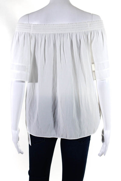 Ramy Brook Womens Smocked Neckline Short Sleeves Blouse White Size Small