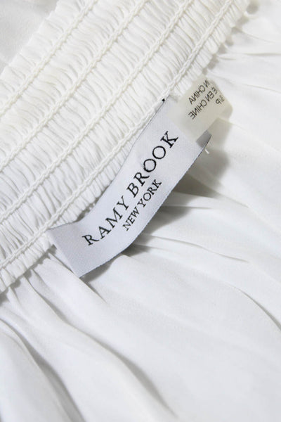 Ramy Brook Womens Smocked Neckline Short Sleeves Blouse White Size Small