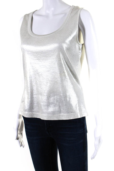 Escada Womens Cotton Metallic Scoop Neck Sleeveless Tank Top Silver Size EUR38