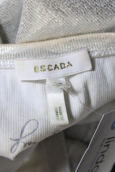Escada Womens Cotton Metallic Scoop Neck Sleeveless Tank Top Silver Size EUR38