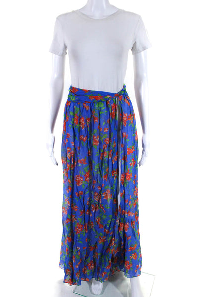 Caroline Constas Womens Blue Cotton/Silk Floral Print High Slit Maxi Skirt SizeS