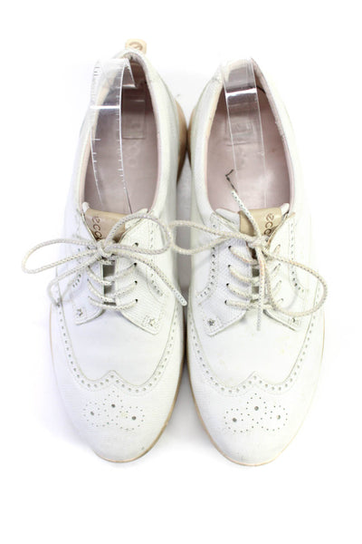 ECCO Womens White Textured Brogue Lace Up Oxford Sneakers Shoes Size 9.5