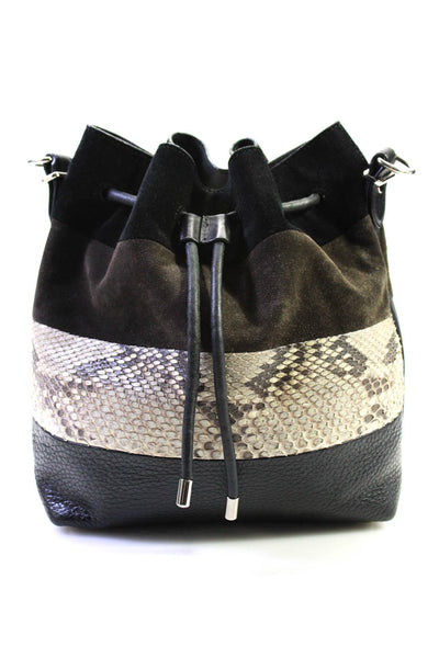Proenza Schouler Womens Black/Brown Python Skin Tie Bucket Bag Handbag