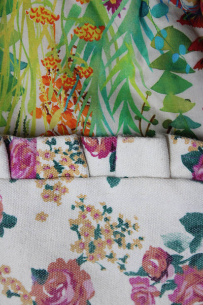J Crew Sezane Womens Cotton Floral Print Ruffled Zipped Pouch Bags Beige Lot 2