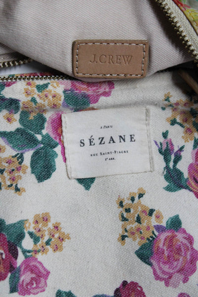 J Crew Sezane Womens Cotton Floral Print Ruffled Zipped Pouch Bags Beige Lot 2