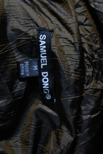 Samuel Dong Womens Elastic Waist Full Zipper Jacket Brown Size Medium