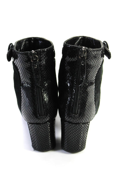 Aquatalia Womens Suede Snakeskin Print Trim Back Zipper Ankle Boots Black Size 6