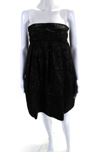 Jill Stuart Cocktail Womens Strapless Brocade Pleated Mini Dress Black Size 2
