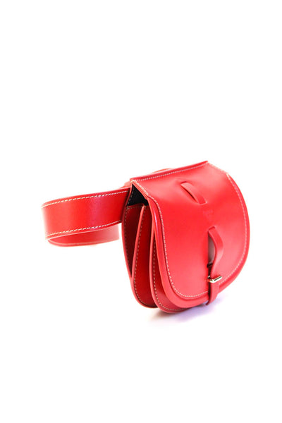 Fontana Milano Womens Small Leather Flap Adjustable Belt Bag Handbag Red