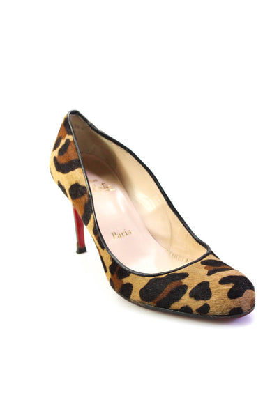 Christian Louboutin Womens Brown Mohair Leopard Print Pumps Shoes Size 8.5