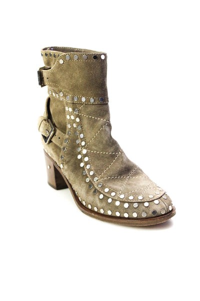 Laurence Dacade Womens Taupe Studded Block Heels Ankle Boots Shoes Size 8.5