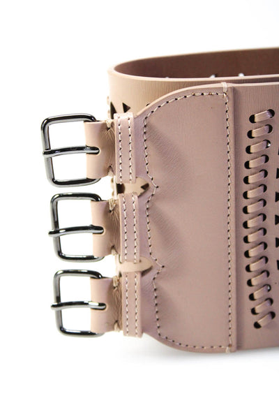 Alaia Womens Wide Width Laser Cut Triple Buckle Belt Brown Leather Size 75cm