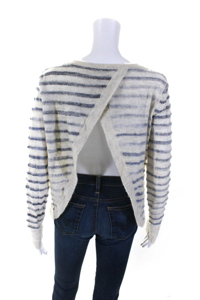 Pam & Gela Womens Wool Striped Print Backless Long Sleeve Sweater White Size S