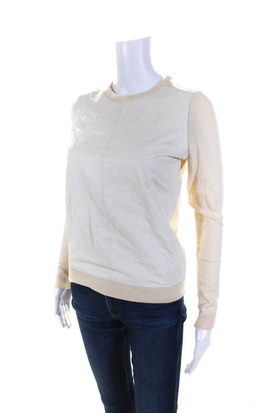 Theory Womens Lambskin Leather Patchwork Long Sleeve Blouse Top White Size S