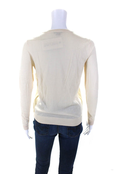 Theory Womens Lambskin Leather Patchwork Long Sleeve Blouse Top White Size S