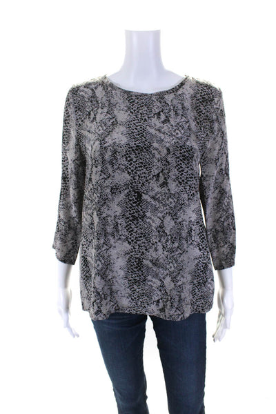 Joie Womens Silk Animal Print Long Sleeve Pullover Blouse Top Gray Size XS