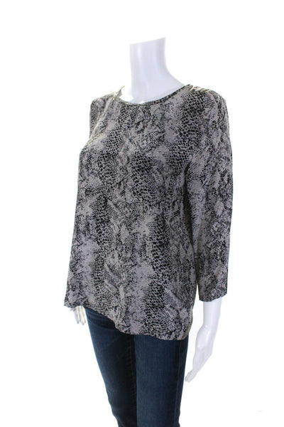 Joie Womens Silk Animal Print Long Sleeve Pullover Blouse Top Gray Size XS