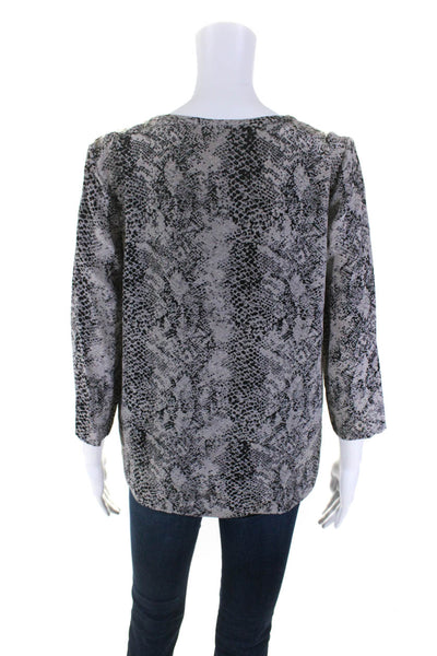 Joie Womens Silk Animal Print Long Sleeve Pullover Blouse Top Gray Size XS