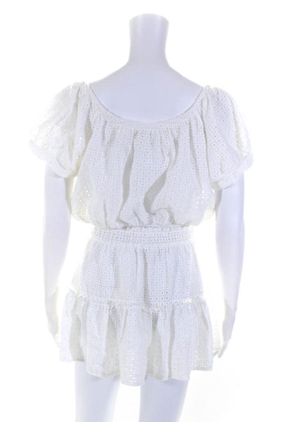 Eberjey Womens Cotton Textured Buttoned Cropped Top Skirt Set White Size L