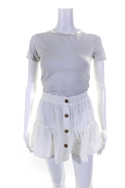 Eberjey Womens Cotton Textured Buttoned Cropped Top Skirt Set White Size L