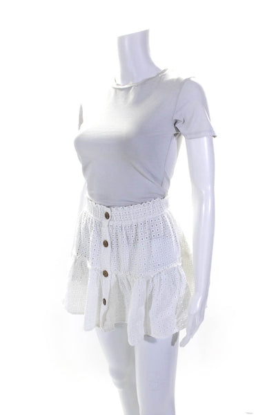 Eberjey Womens Cotton Textured Buttoned Cropped Top Skirt Set White Size L