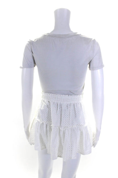 Eberjey Womens Cotton Textured Buttoned Cropped Top Skirt Set White Size L